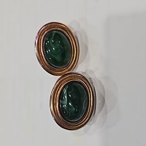 Vintage Green Stoned Clip Earrings